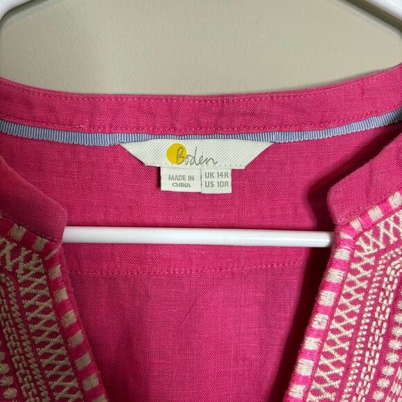 Boden Yasmin Embroidered Pink Linen Tunic Dress Size 10 - Picture 6 of 8